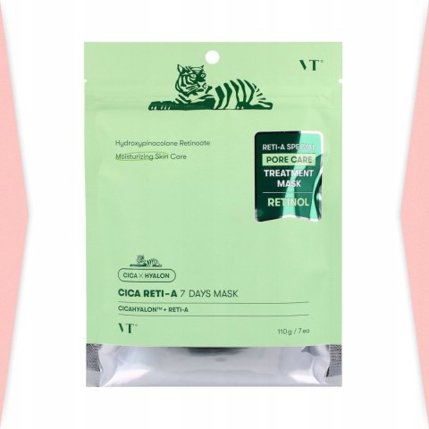 VT Cosmetics | Cica Reti-A 7 Days Mask | Zestaw 7 Masek w Płachcie Retinol Cica na Niedoskonałości - 7szt