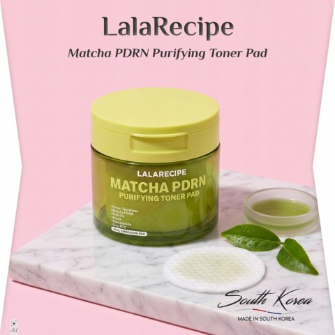 LalaRecipe | Matcha PDRN Purifying Toner Pad | Koreańskie Płatki Tonizujące do Twarzy Oczyszczające - 70szt